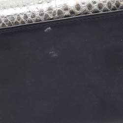 Pre Owned Dior Navy Blue/Silver Leather and Watersnake Charm Flap Continental Wallet