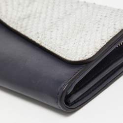 Pre Owned Dior Navy Blue/Silver Leather and Watersnake Charm Flap Continental Wallet