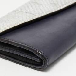Pre Owned Dior Navy Blue/Silver Leather and Watersnake Charm Flap Continental Wallet