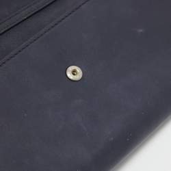 Pre Owned Dior Navy Blue/Silver Leather and Watersnake Charm Flap Continental Wallet