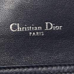Pre Owned Dior Navy Blue/Silver Leather and Watersnake Charm Flap Continental Wallet