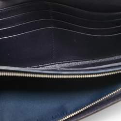 Pre Owned Dior Navy Blue/Silver Leather and Watersnake Charm Flap Continental Wallet