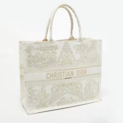 Pre Owned Dior Off White Canvas Large Stella Embroidery Around The World Book Tote 