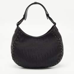 Pre Owned Dior Black Oblique Nylon and Leather Ethnic Hobo