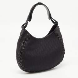 Pre Owned Dior Black Oblique Nylon and Leather Ethnic Hobo