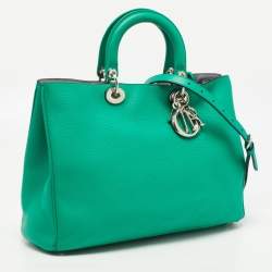 Pre Owned Dior Green Leather Large Diorissimo Shopper Tote