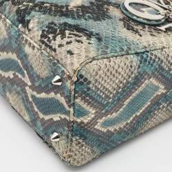 Pre Owned Dior Green/Beige Python and Sequin Medium Lady Dior Tote