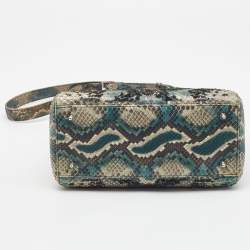 Pre Owned Dior Green/Beige Python and Sequin Medium Lady Dior Tote