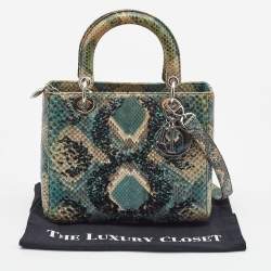 Pre Owned Dior Green/Beige Python and Sequin Medium Lady Dior Tote