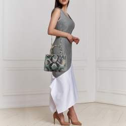 Pre Owned Dior Green/Beige Python and Sequin Medium Lady Dior Tote