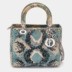 Pre Owned Dior Green/Beige Python and Sequin Medium Lady Dior Tote