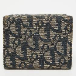 Pre Owned Dior Blue Diorissimo Canvas and Leather Saddle Compact Wallet