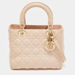 Dior Pink Cannage Leather Medium Lady Dior Tote