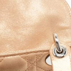Pre Owned Dior Beige Shimmering Leather Mini Chain Lady Dior Tote
