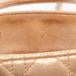 Pre Owned Dior Beige Shimmering Leather Mini Chain Lady Dior Tote