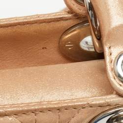 Pre Owned Dior Beige Shimmering Leather Mini Chain Lady Dior Tote