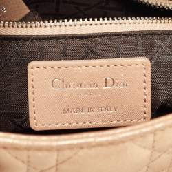 Pre Owned Dior Beige Shimmering Leather Mini Chain Lady Dior Tote