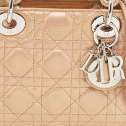 Pre Owned Dior Beige Shimmering Leather Mini Chain Lady Dior Tote