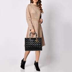 Dior Black Patent Cannage Leather Large Lady Dior Tote