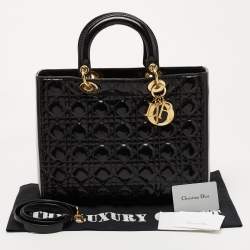 Dior Black Patent Cannage Leather Large Lady Dior Tote