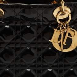 Dior Black Patent Cannage Leather Large Lady Dior Tote