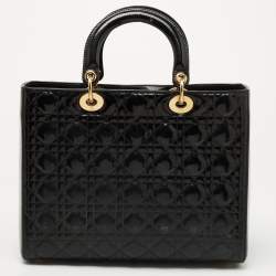 Dior Black Patent Cannage Leather Large Lady Dior Tote