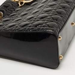Dior Black Patent Cannage Leather Large Lady Dior Tote