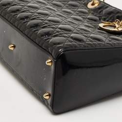 Dior Black Patent Cannage Leather Large Lady Dior Tote