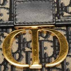 Dior Navy Blue Oblique Canvas and Leather 30 Montaigne Chain Clutch