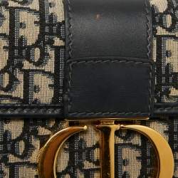 Dior Navy Blue Oblique Canvas and Leather 30 Montaigne Chain Clutch