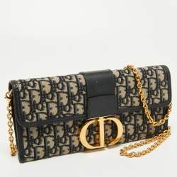 Dior Navy Blue Oblique Canvas and Leather 30 Montaigne Chain Clutch