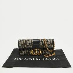 Dior Navy Blue Oblique Canvas and Leather 30 Montaigne Chain Clutch