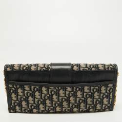 Dior Navy Blue Oblique Canvas and Leather 30 Montaigne Chain Clutch