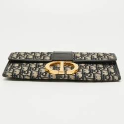 Dior Navy Blue Oblique Canvas and Leather 30 Montaigne Chain Clutch