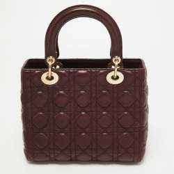 Pre Owned Dior Burgundy Cannage Leather Medium Lady Dior Tote