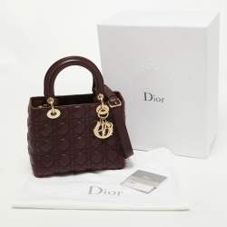 Pre Owned Dior Burgundy Cannage Leather Medium Lady Dior Tote