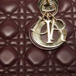 Pre Owned Dior Burgundy Cannage Leather Medium Lady Dior Tote