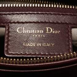 Pre Owned Dior Burgundy Cannage Leather Medium Lady Dior Tote