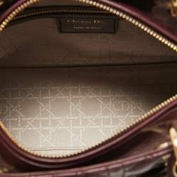 Pre Owned Dior Burgundy Cannage Leather Medium Lady Dior Tote