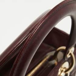Pre Owned Dior Burgundy Cannage Leather Medium Lady Dior Tote