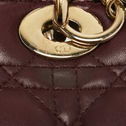 Pre Owned Dior Burgundy Cannage Leather Medium Lady Dior Tote