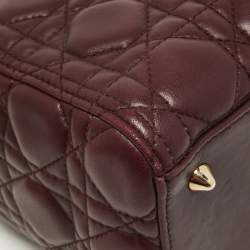 Pre Owned Dior Burgundy Cannage Leather Medium Lady Dior Tote