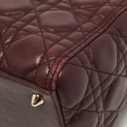 Pre Owned Dior Burgundy Cannage Leather Medium Lady Dior Tote