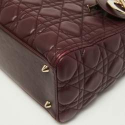 Pre Owned Dior Burgundy Cannage Leather Medium Lady Dior Tote
