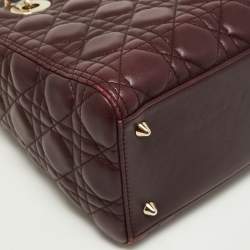Pre Owned Dior Burgundy Cannage Leather Medium Lady Dior Tote