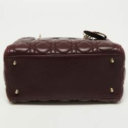 Pre Owned Dior Burgundy Cannage Leather Medium Lady Dior Tote