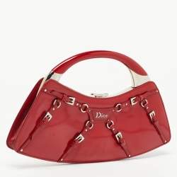 Pre Owned Dior Red Patent Leather Bondage Frame Hobo
