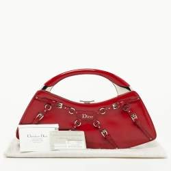 Pre Owned Dior Red Patent Leather Bondage Frame Hobo