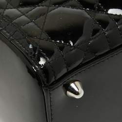 Pre Owned Dior Black Cannage Patent Leather Large Lady Dior Tote