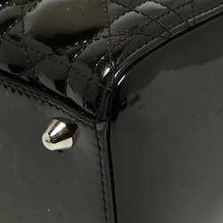 Pre Owned Dior Black Cannage Patent Leather Large Lady Dior Tote